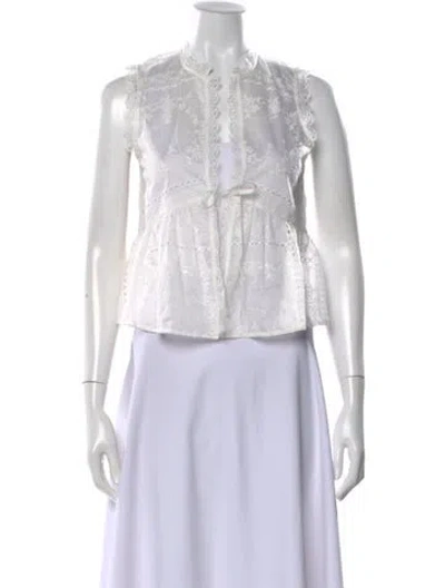 Pre-owned Caroline Constas Floral Print Sleeveless Blouse In White