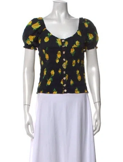 Pre-owned Caroline Constas Floral Print Square Neckline Blouse In Black
