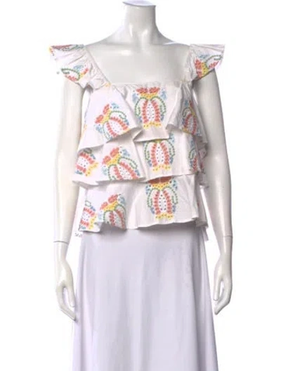 Pre-owned Caroline Constas Floral Print Square Neckline Blouse In Neutrals
