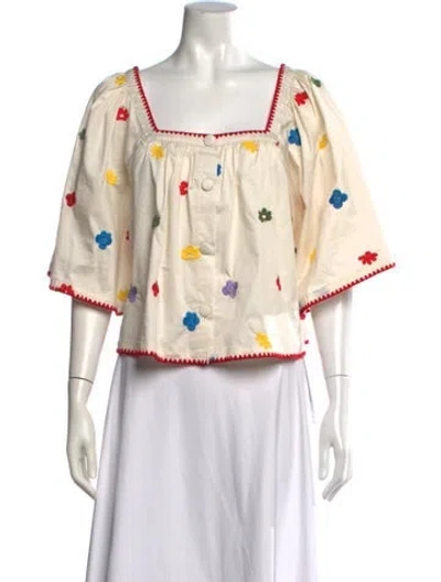 Pre-owned Caroline Constas Floral Print Square Neckline Blouse In Neutrals