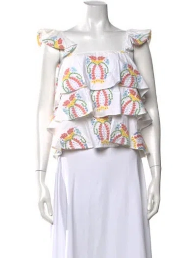 Pre-owned Caroline Constas Floral Print Square Neckline Blouse In Neutrals
