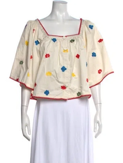Pre-owned Caroline Constas Floral Print Square Neckline Blouse In Neutrals