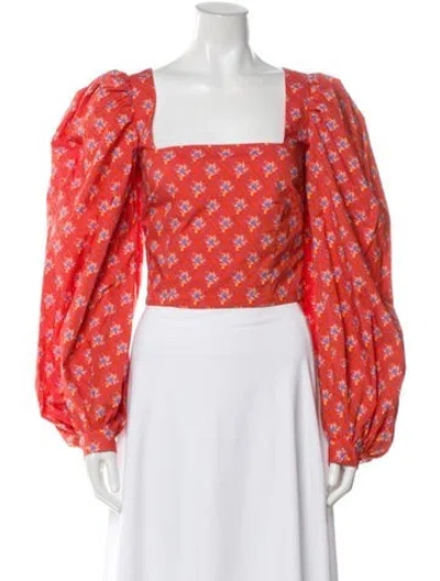 Pre-owned Caroline Constas Floral Print Square Neckline Blouse In Orange