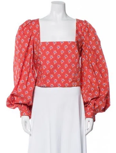 Pre-owned Caroline Constas Floral Print Square Neckline Blouse In Orange