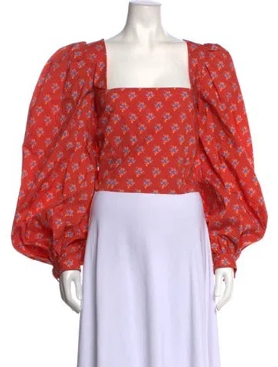 Pre-owned Caroline Constas Floral Print Square Neckline Blouse In Orange