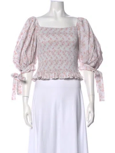 Pre-owned Caroline Constas Floral Print Square Neckline Blouse In Pink
