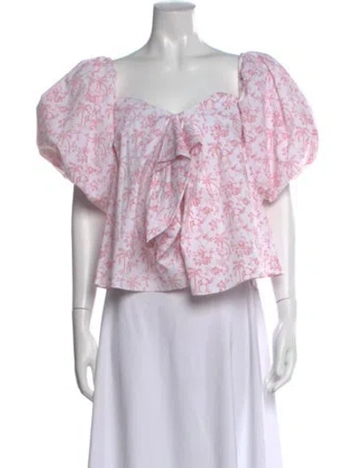 Pre-owned Caroline Constas Floral Print Square Neckline Blouse In Pink