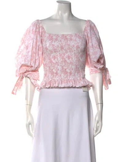 Pre-owned Caroline Constas Floral Print Square Neckline Blouse In Pink