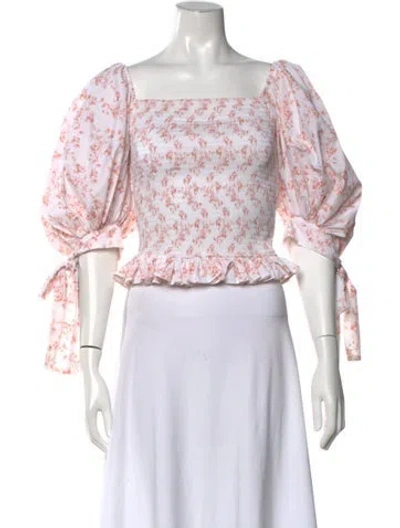 Pre-owned Caroline Constas Floral Print Square Neckline Blouse In Pink