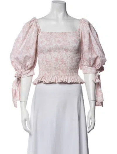 Pre-owned Caroline Constas Floral Print Square Neckline Blouse In Purple