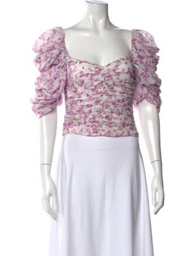 Pre-owned Caroline Constas Floral Print Square Neckline Blouse In Purple/white
