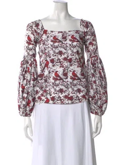 Pre-owned Caroline Constas Floral Print Square Neckline Blouse In Red