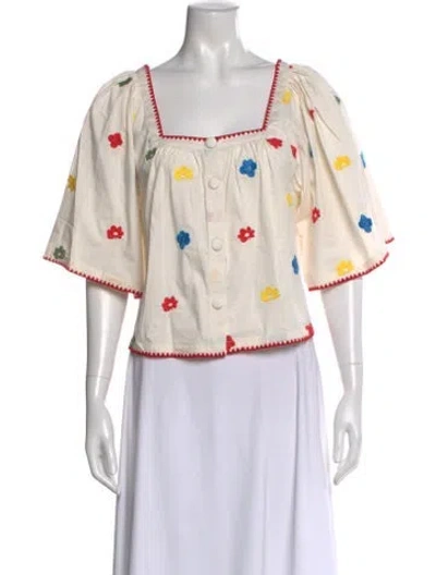 Pre-owned Caroline Constas Floral Print Square Neckline Blouse W/ Tags In Neutral