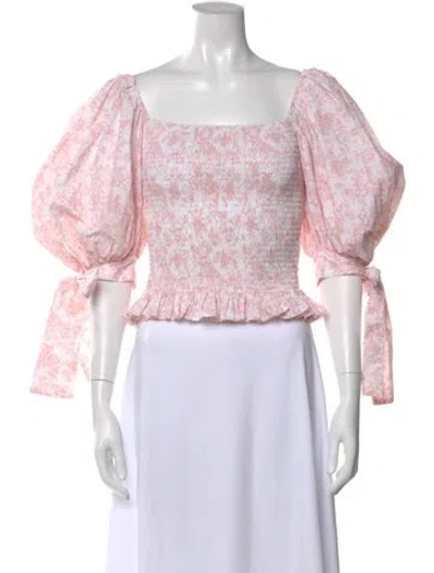 Pre-owned Caroline Constas Floral Print Square Neckline Blouse W/ Tags In Pink