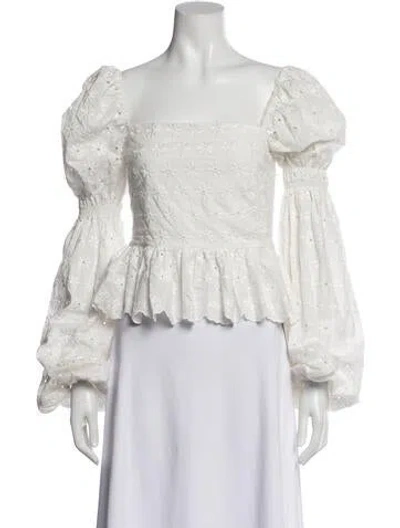 Pre-owned Caroline Constas Floral Print Square Neckline Blouse W/ Tags In White