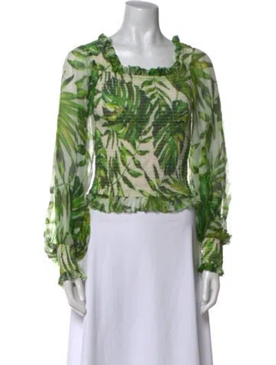 Pre-owned Caroline Constas Floral Print Square Neckline Blouse In White