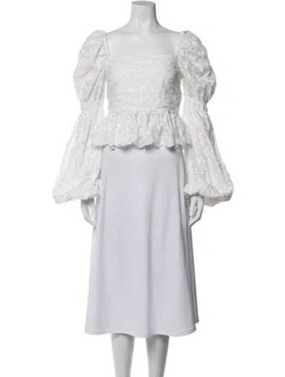 Pre-owned Caroline Constas Floral Print Square Neckline Blouse In White