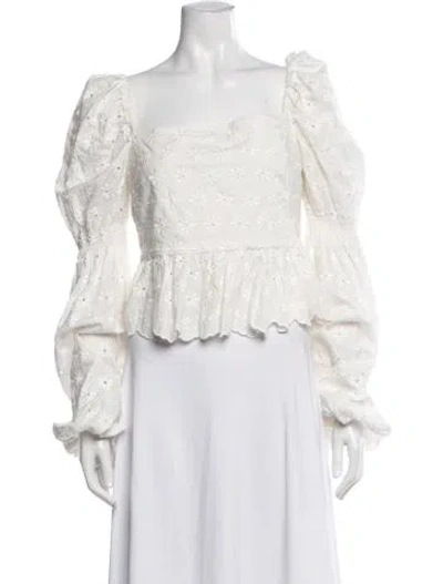 Pre-owned Caroline Constas Floral Print Square Neckline Blouse In White