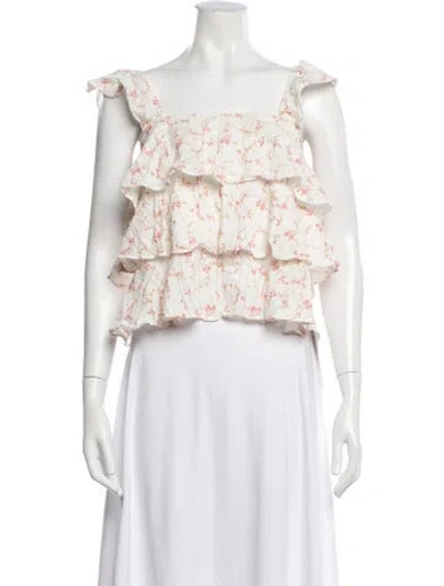 Pre-owned Caroline Constas Floral Print Square Neckline Blouse In White