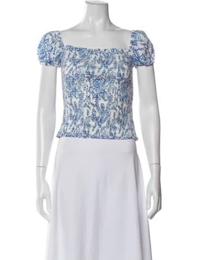 Pre-owned Caroline Constas Floral Print Square Neckline Crop Top In Blue