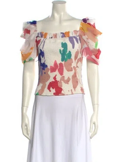 Pre-owned Caroline Constas Floral Print Square Neckline Crop Top In Multi
