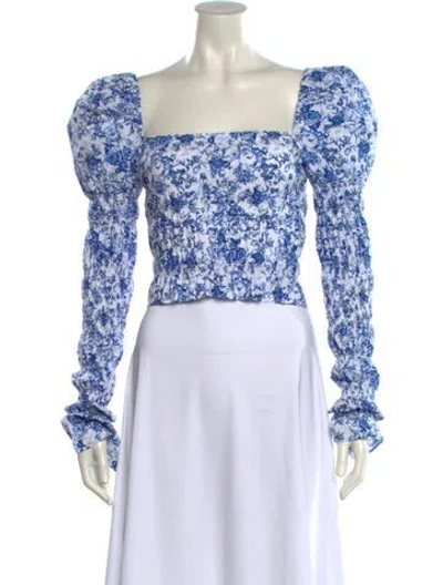 Pre-owned Caroline Constas Floral Print Square Neckline Crop Top In Multi