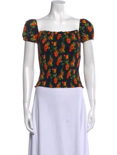 Pre-owned Caroline Constas Floral Print Square Neckline Crop Top In Multi