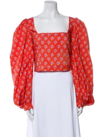 Pre-owned Caroline Constas Floral Print Square Neckline Crop Top In Red