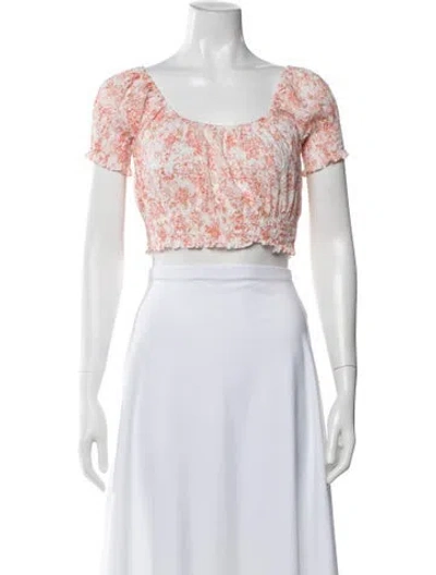 Pre-owned Caroline Constas Floral Print Square Neckline Crop Top In White