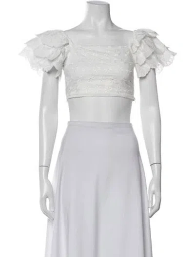 Pre-owned Caroline Constas Floral Print Square Neckline Crop Top In White