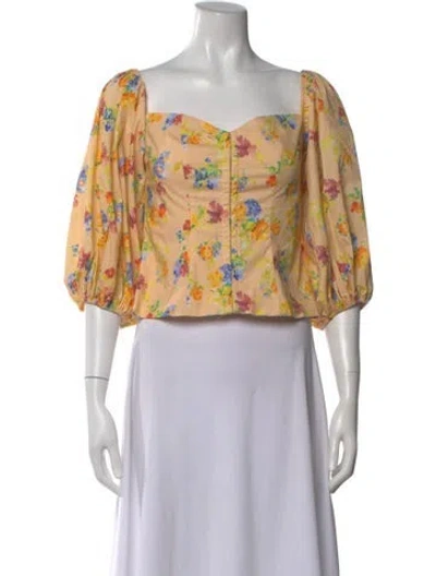 Pre-owned Caroline Constas Floral Print Square Neckline Top In Multi