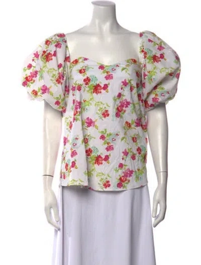 Pre-owned Caroline Constas Floral Print Square Neckline Top W/ Tags In White