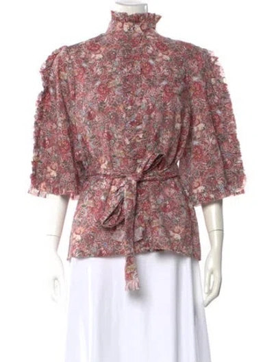 Pre-owned Caroline Constas Floral Print Three-quarter Sleeve Blouse In Pink
