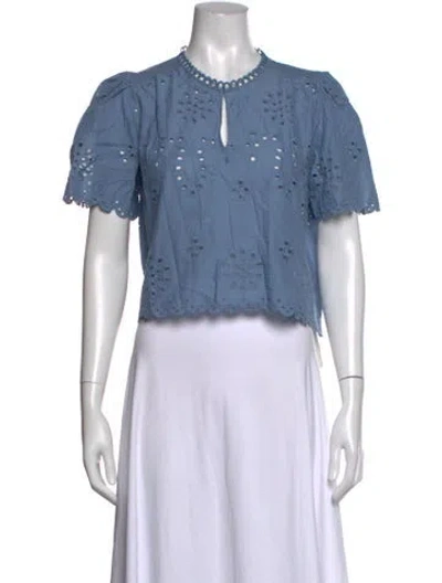 Pre-owned Caroline Constas Floral Print Tie Neck Blouse In Blue