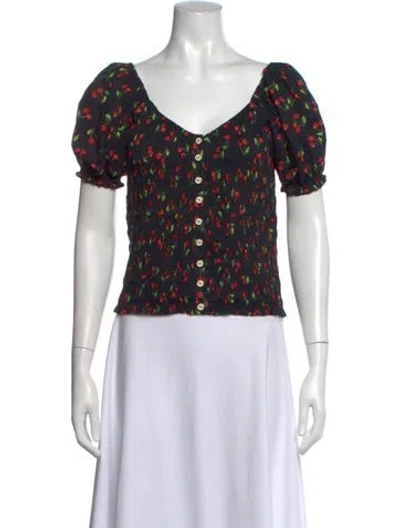Pre-owned Caroline Constas Floral Print V-neck Blouse In Black