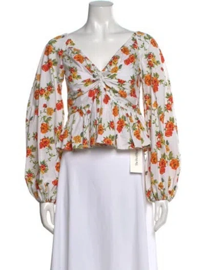 Pre-owned Caroline Constas Floral Print V-neck Blouse In Multi