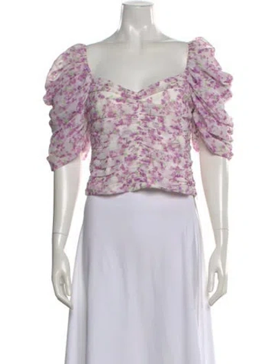 Pre-owned Caroline Constas Floral Print V-neck Blouse In Purple