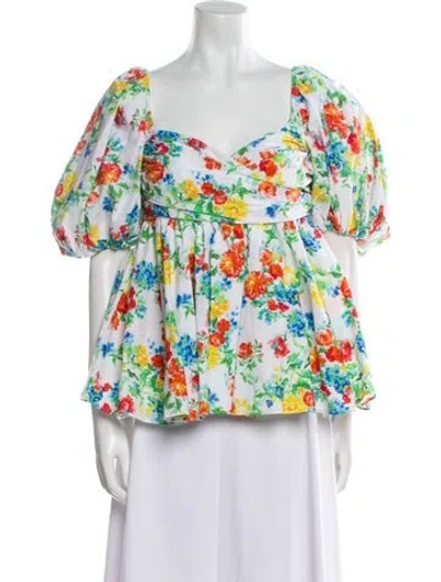 Pre-owned Caroline Constas Floral Print V-neck Blouse W/ Tags In Multi