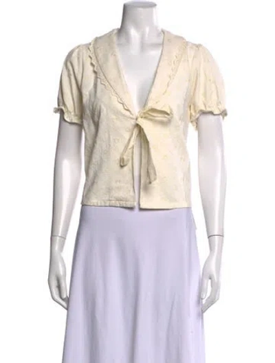 Pre-owned Caroline Constas Floral Print V-neck Blouse W/ Tags In Neutrals