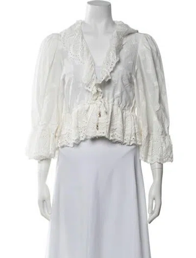Pre-owned Caroline Constas Floral Print V-neck Blouse W/ Tags In White