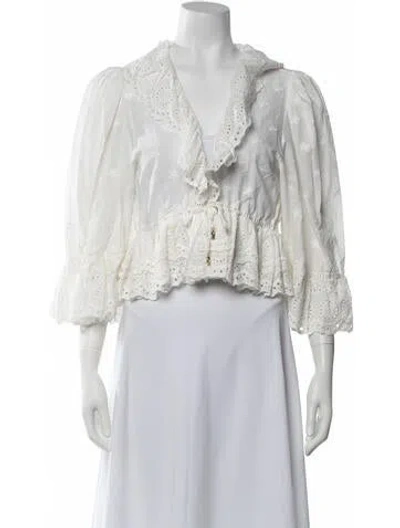 Pre-owned Caroline Constas Floral Print V-neck Blouse W/ Tags In White