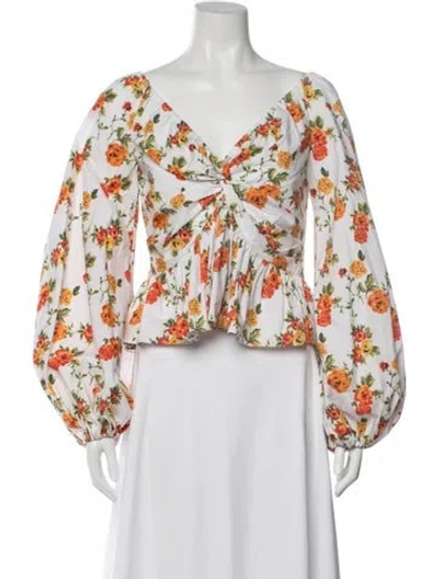 Pre-owned Caroline Constas Floral Print V-neck Blouse In White