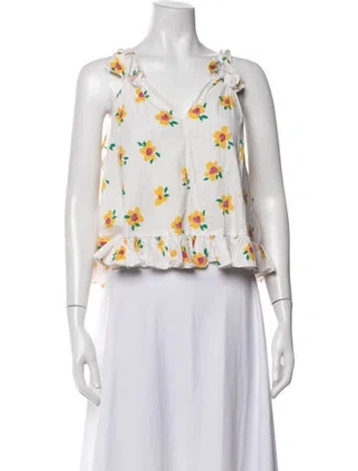 Pre-owned Caroline Constas Floral Print V-neck Blouse In White