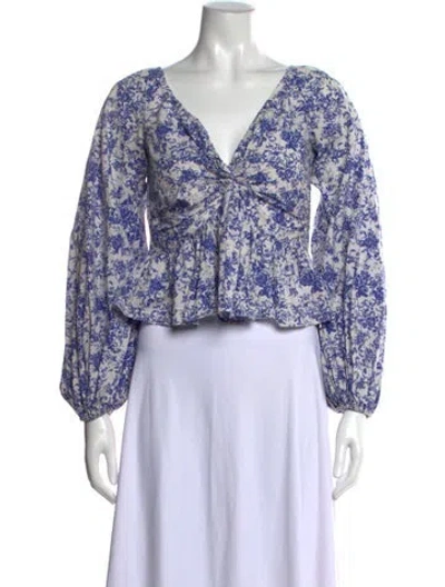 Pre-owned Caroline Constas Floral Print V-neck Blouse In White