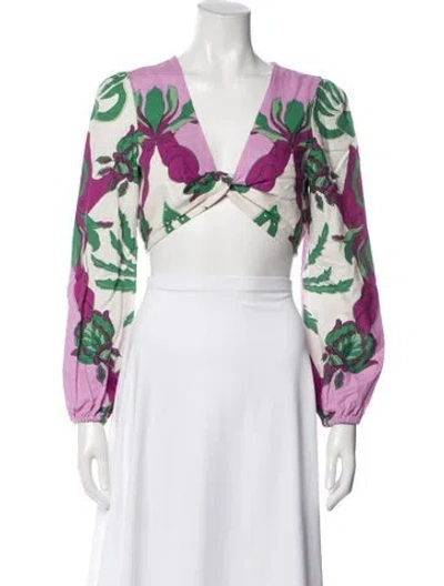 Pre-owned Caroline Constas Floral Print V-neck Crop Top In Multi