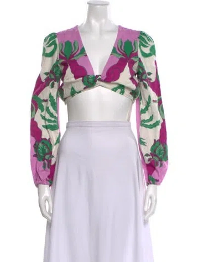 Pre-owned Caroline Constas Floral Print V-neck Crop Top In Multi