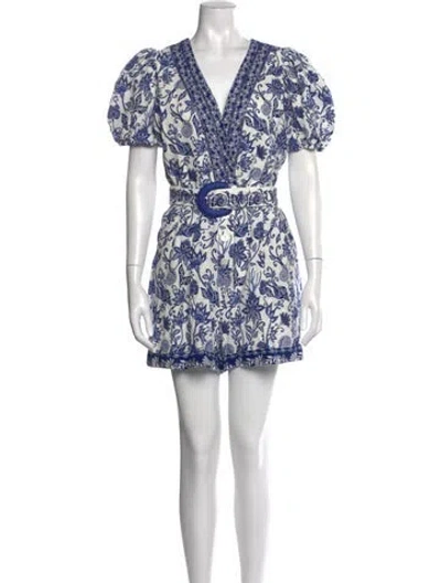 Pre-owned Caroline Constas Floral Print V-neck Romper W/ Tags In Blue