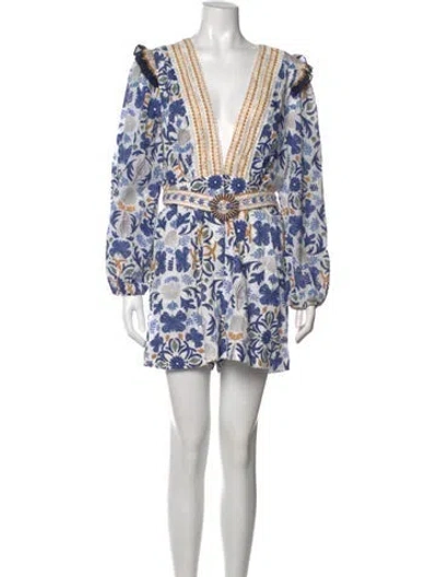 Pre-owned Caroline Constas Floral Print V-neck Romper W/ Tags In Multi