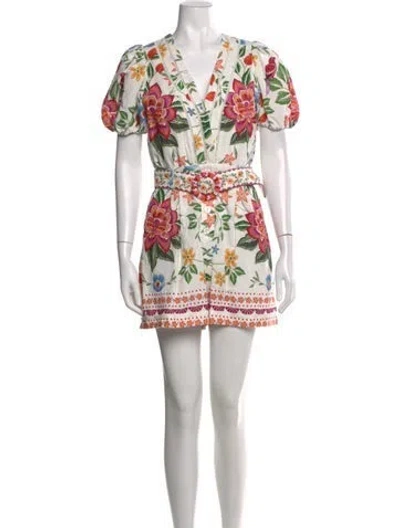 Pre-owned Caroline Constas Floral Print V-neck Romper W/ Tags In Red/white