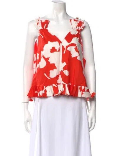 Pre-owned Caroline Constas Floral Print V-neck Top In Red